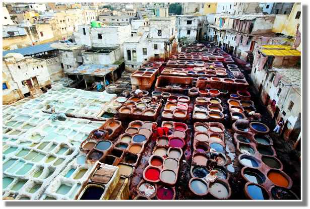 The dyeing vats of Fez Morocco