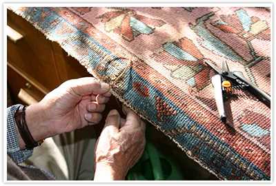 Close up of rug repair